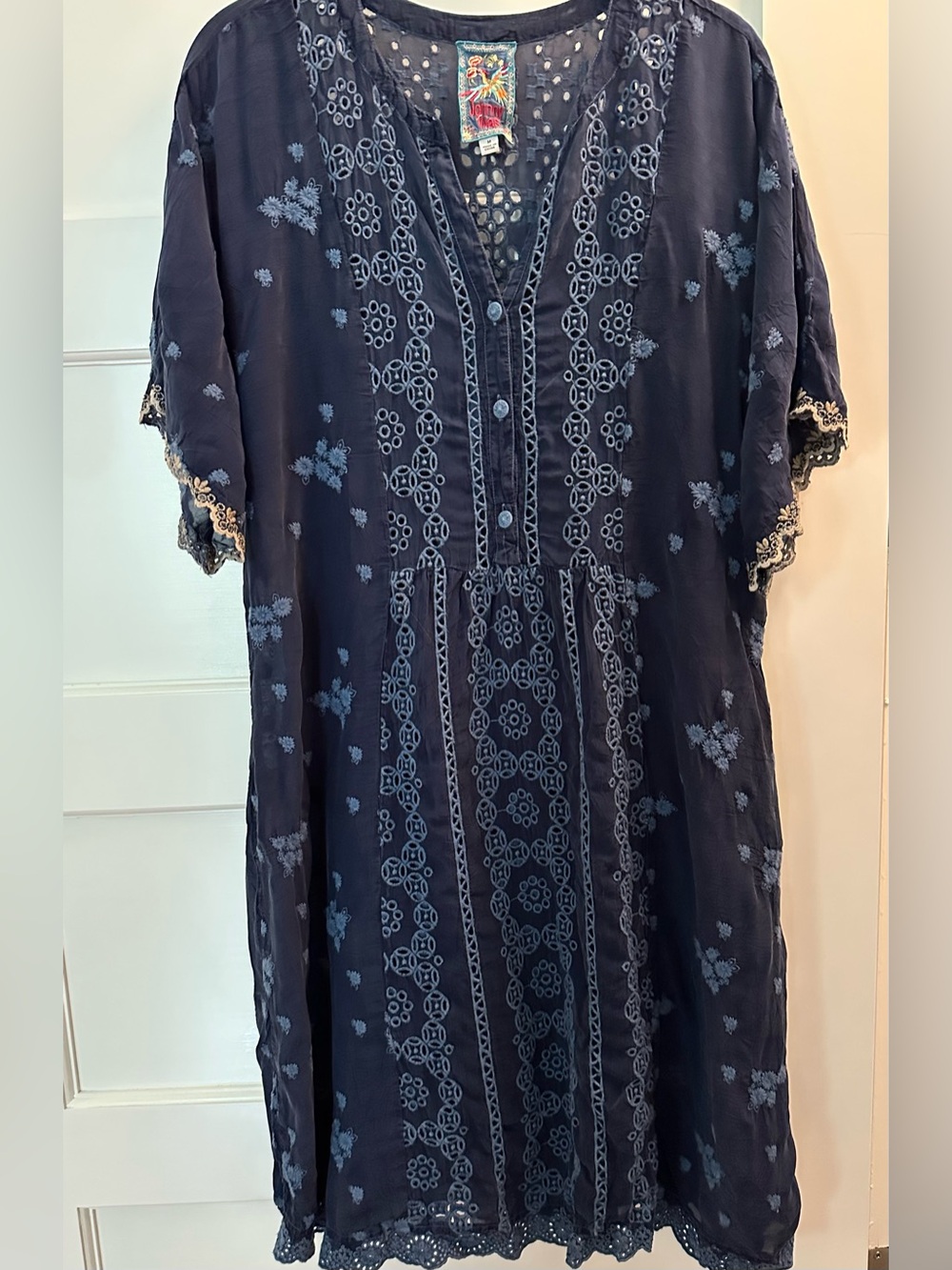 Johnny Was Navy Embroidered Maxi Dress